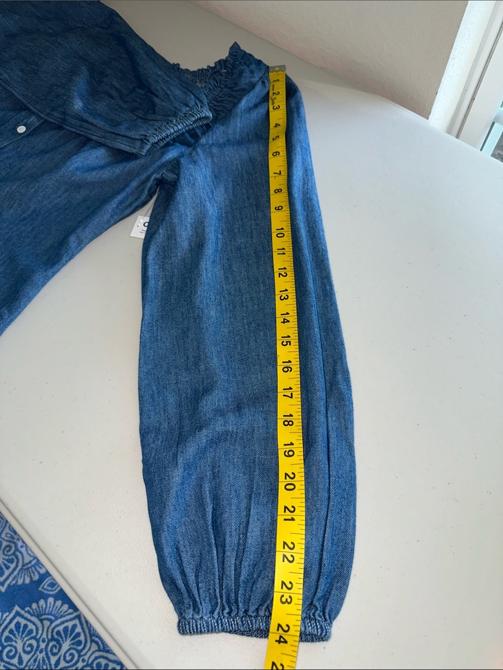 NWT 100% Cotton Old Navy Blue Denim Peasant Button-Front Blouse Size Medium. - Picture 8 of 14